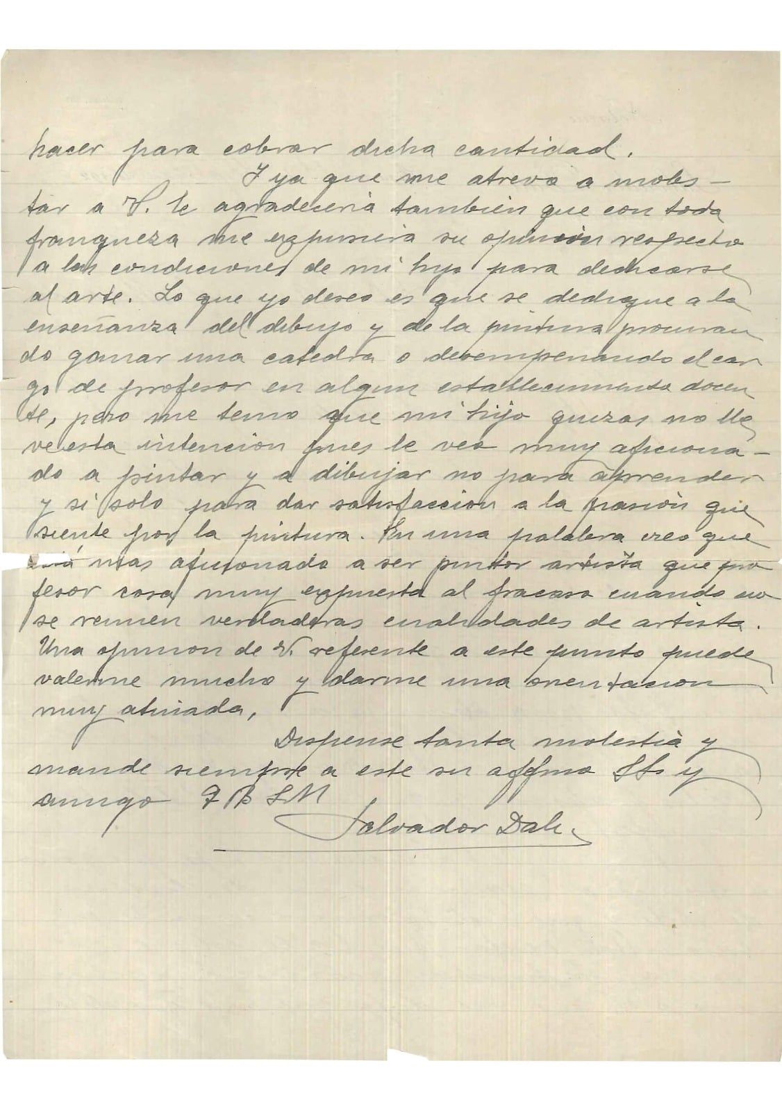 رسالة والد سلفادور دالى إلى مدرسة الفنون الجميلة لتأجيل الخدمة العسكرية لابنه رسالة والد سلفادور دالى إلى مدرسة الفنون الجميلة لتأجيل الخدمة العسكرية لابنه