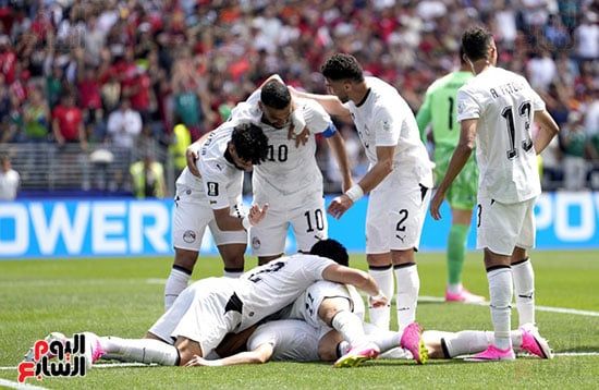 احتفال لاهبى منتخب مصر بالهدف الأول
