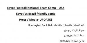 موعد ومكان ودية مصر والبرازيل استعدادًا لمونديال 2026