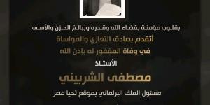 النائب أحمد عبد الجواد ينعى مصطفى الشربيني مسؤول الملف البرلماني بموقع "تحيا مصر"