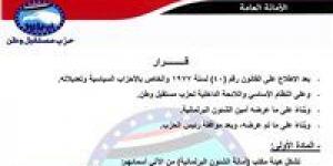 برئاسة النائب هشام الحصري.. تحيا مصر ينشر تشكيل أمانة الشؤون البرلمانية بحزب مستقبل وطن