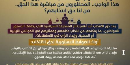 وزارة الشؤون النيابية توضح الضوابط الدستورية والقانونية لحق الانتخاب في مصر.. إنفوجراف