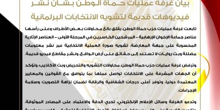 فيديوهات قديمة لتشويه الانتخابات.. غرفة عمليات حماة الوطن تدعو وسائل الإعلام الإلكتروني تحري الدقة