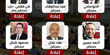 رسميًا..
إعادة
بين
مرشح
مستقبل
وطن
و
5
مستقلين
على
3
مقاعد
بأول
المنيا..
وخسارة
مرشحي
الجبهة
وحماة
الوطن