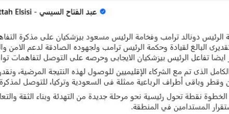 الرئيس السيسى يعلن عن ترحيبه بتوقيع مذكرة التفاهم بين ترامب وبزشكيان