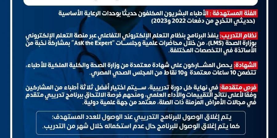 "الصحة":
      بدء
      التسجيل
      فى
      البرنامج
      التدريبى
      "بداية
      طبيب"