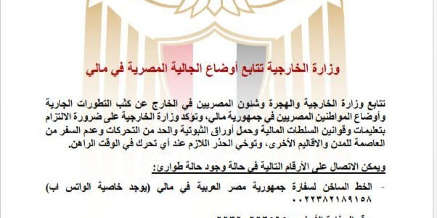 وزارة الخارجية تتابع أوضاع الجالية المصرية في مالي