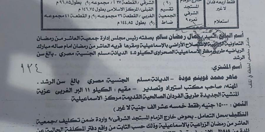 الحلقة الثالثة من فساد جمعية العاشر من رمضان.. بيع أرض 4 أفدنة بـ15 ألف جنيه بدلًا من 16 مليونًا و800 ألف
