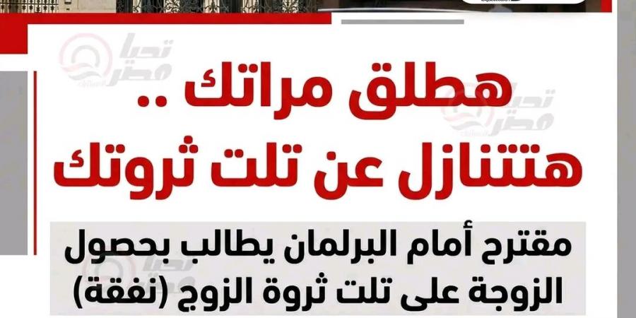 مقترح برلماني يمنح الزوجة ثلث ثروة الزوج وحدًا أدنى للنفقة 10 آلاف جنيه